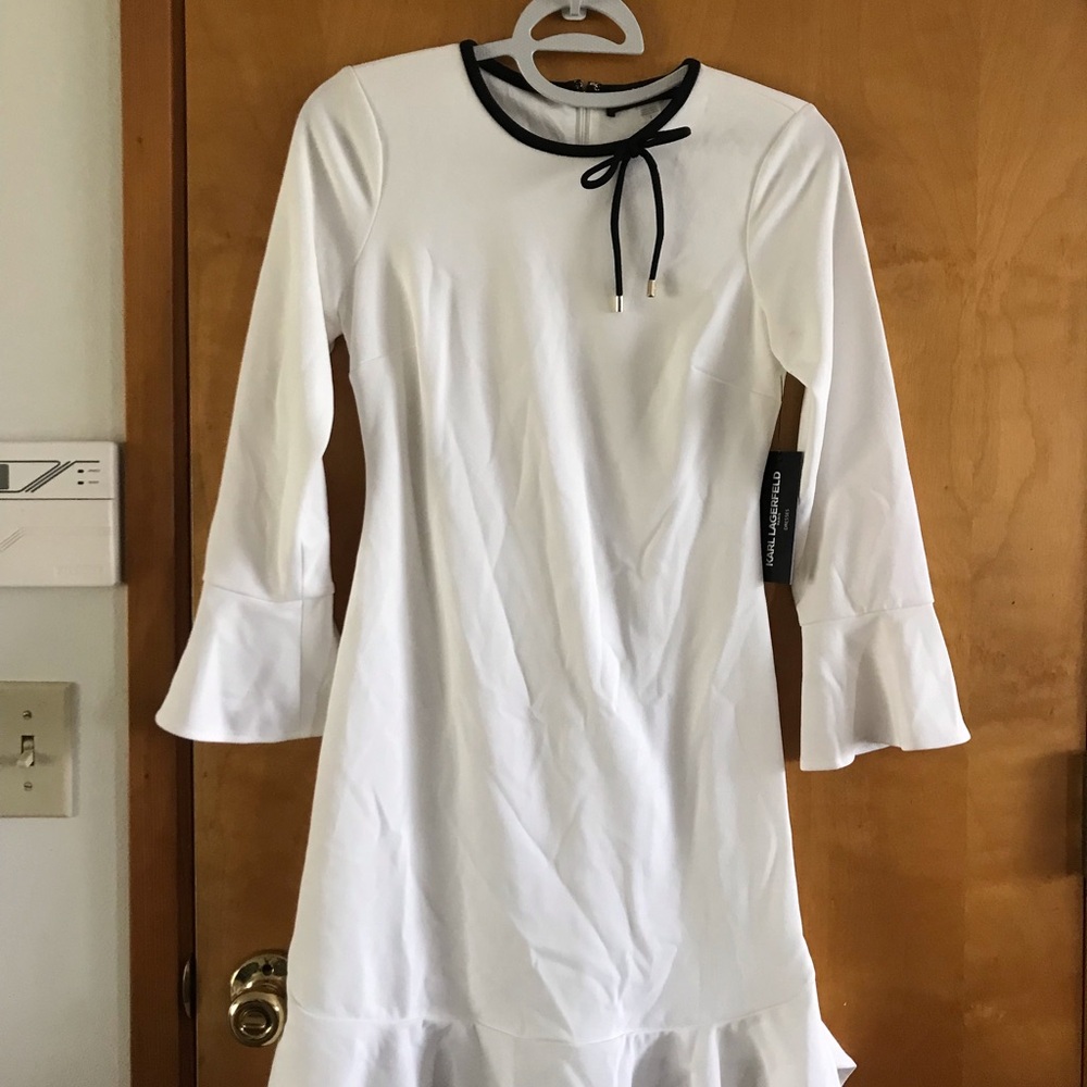 White Dress with Black Trim and Bow